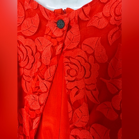 New NICOLE MILLER Artelier Vibrant Lace Orange Dress Shift Sheath Layered Floral - Picture 8 of 11